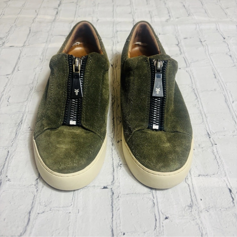 Frye Lena Shoes Womens Size 8.5 M Green Suede Zipper Comfort Casual Sneakers - Picture 2 of 12